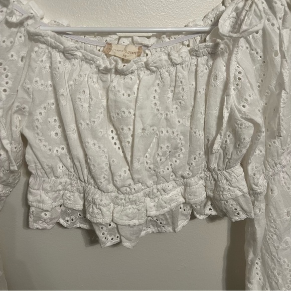 {Altar’d State} White Eyelet Off-the-shoulder cropped top - Picture 5 of 10